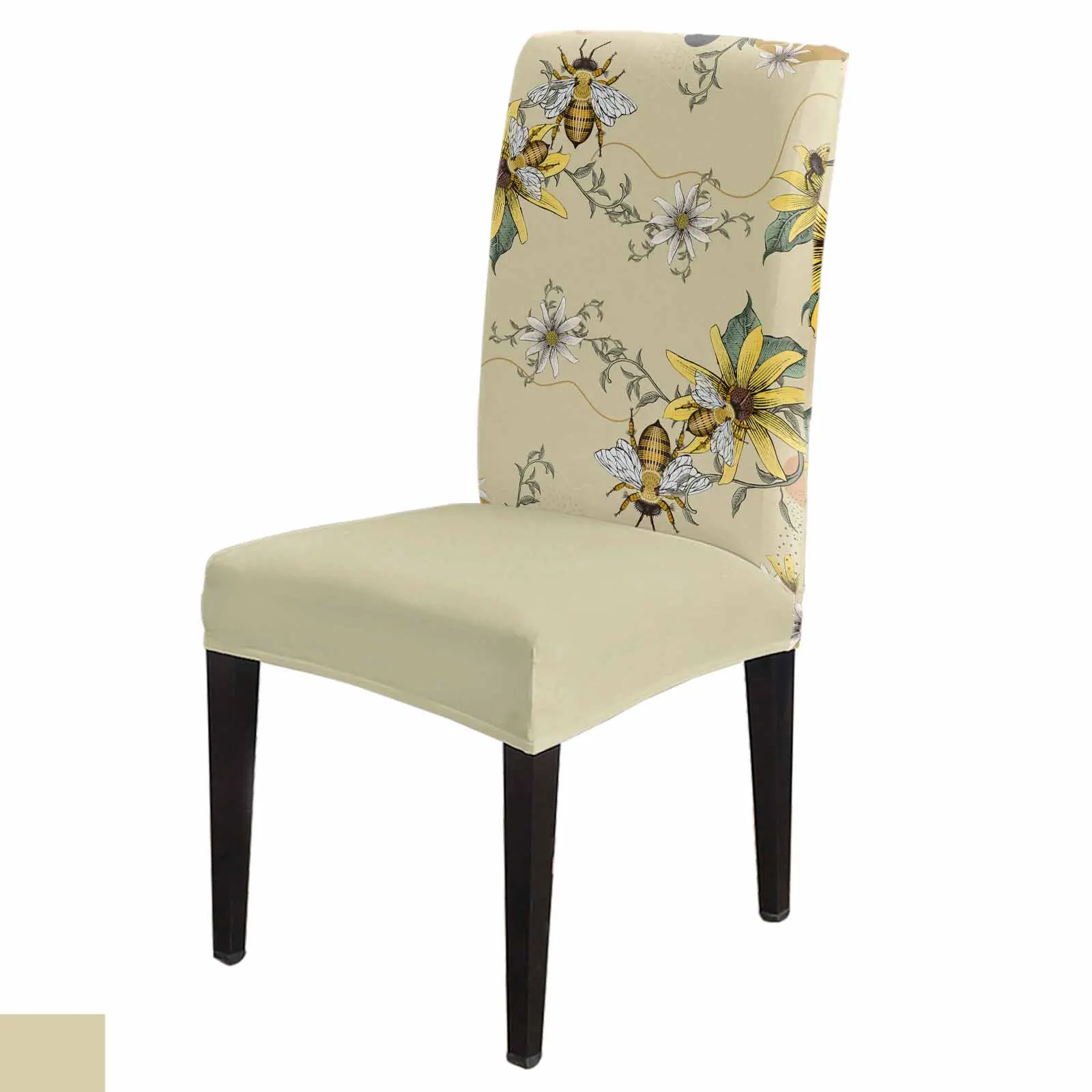 Bee Flower Leaf Bohemian Dining Chair Covers Spandex Stretch Seat Cover for Wedding Kitchen Banquet Party Seat Case