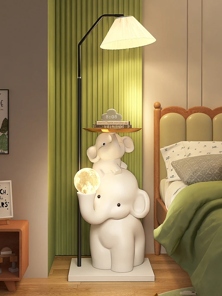 Home Furniture Nightstands Luminous Parent Child Elephant Statues Bedside Table Home Decor Sculpture Creative Tray Storage Rack
