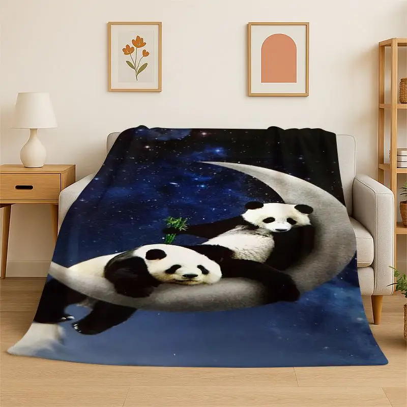 Cartoon Cute Panda China Animal Flannel Blanket Soft Throw Blanket for Bedroom Living Room Bed Travel Camping Picnic Nap Cover