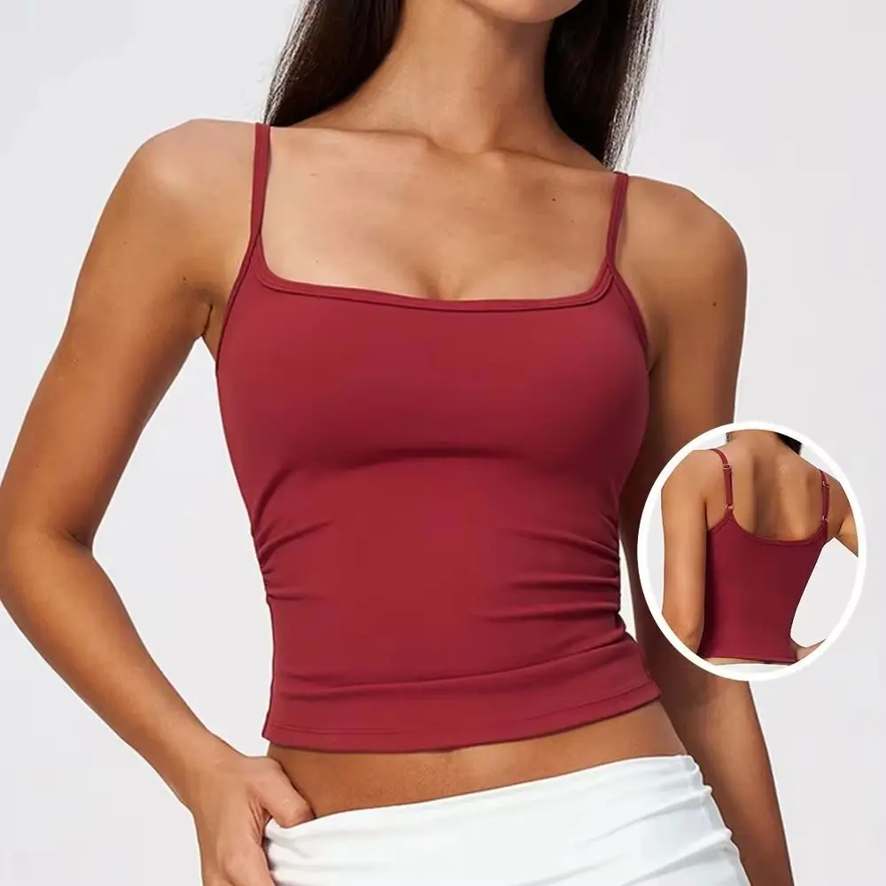 Women's Yoga Fitness Running Workout Gym Push Up Bra Tank Vest Top Underwear Square Neck Adjustable Straps Longline Open Back