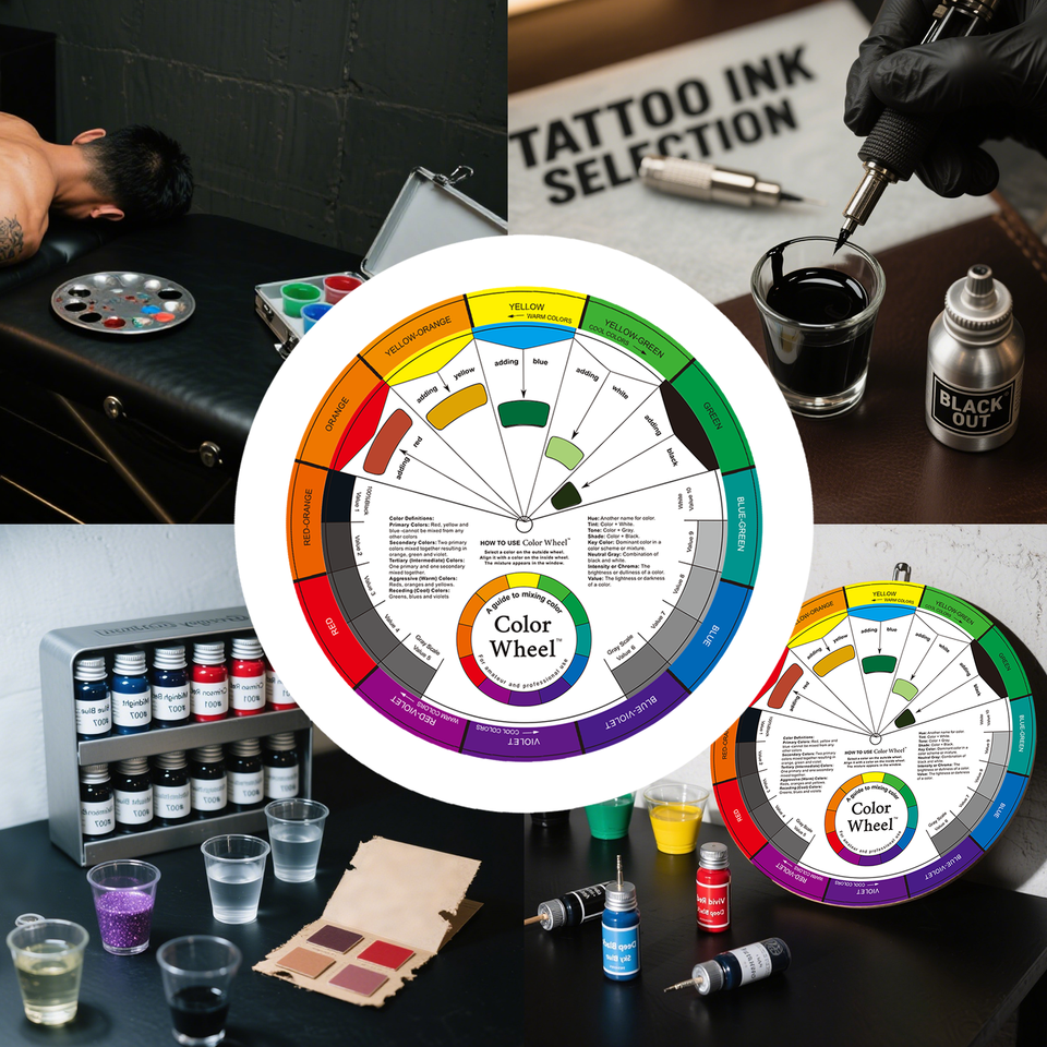  POSEIDON English 12 Color Chromatic Circle Three Tier Design Rotating Color Card For Permanent Makeup Tattoo Supplies 