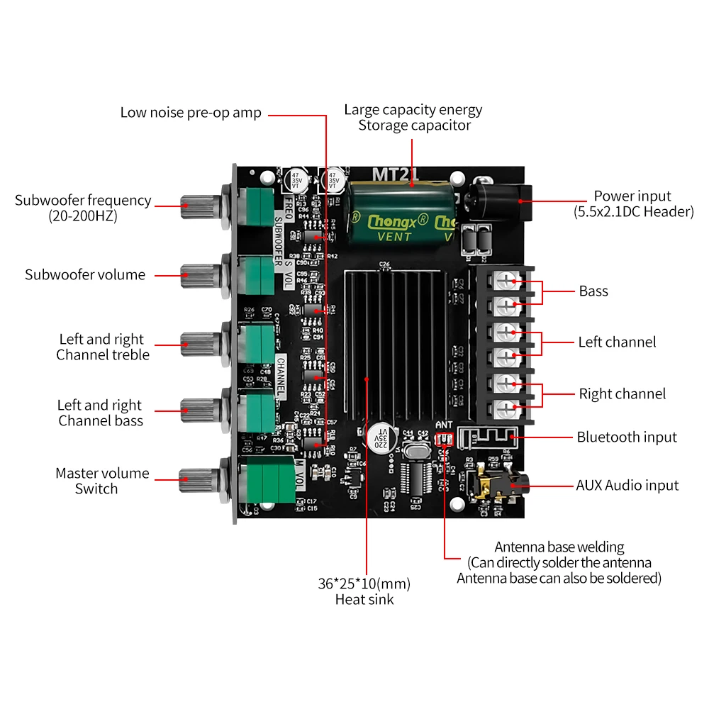 ZK-MT21 50W * 2 + 100W 2.1-Kanaals Bluetooth Digitale Versterkermodule Hi-Low Tuning