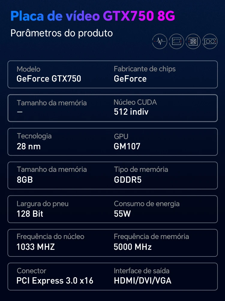 Jieshuo NVIDIA GeForce GTX 750 8GB GDDR5 128 بت بطاقة رسومات الألعاب PCIe 3.0 سطح المكتب GPU HDMI VGA DVI بطاقة الفيديو للكمبيوتر الشخصي