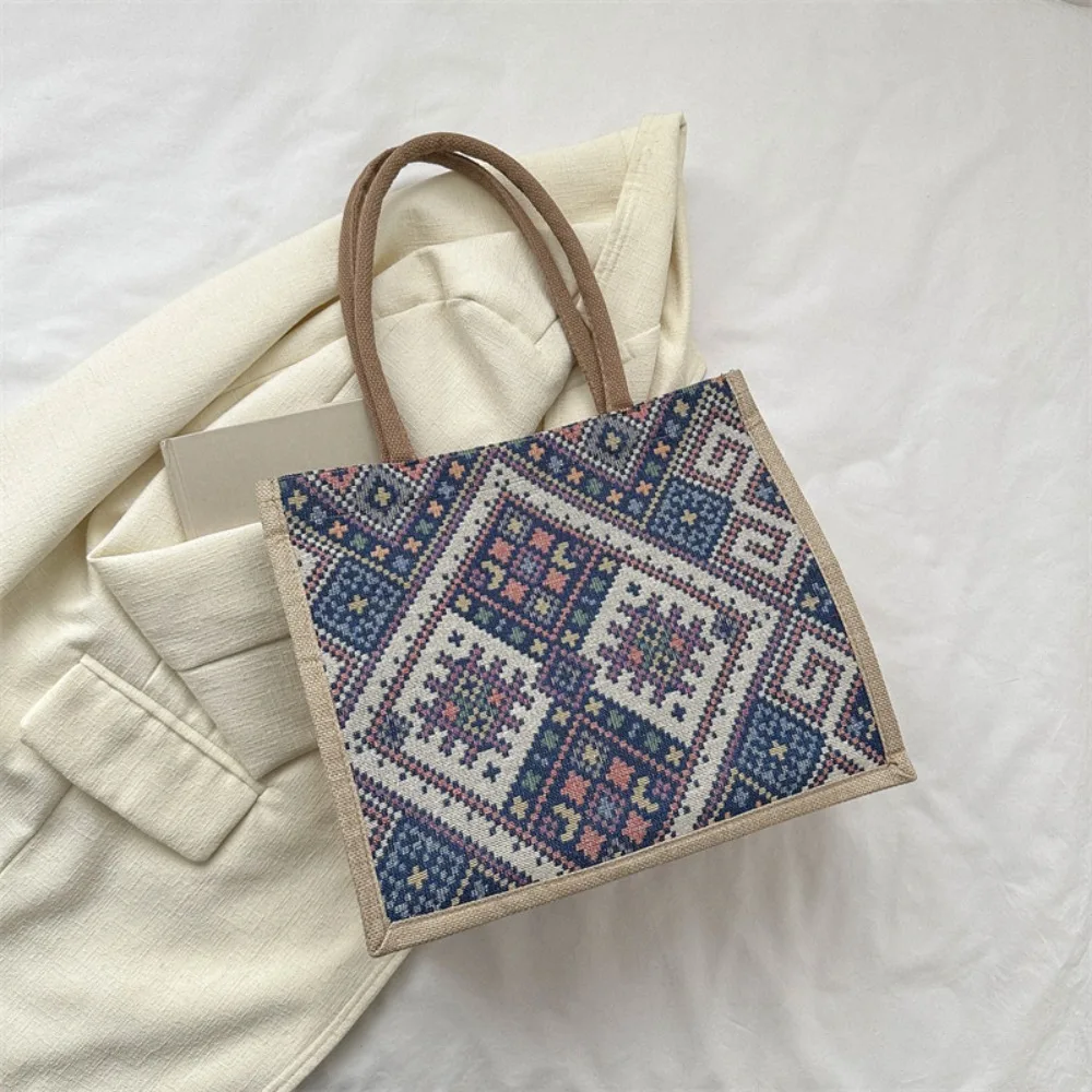 

Large Capacity Ethnic Style Handbag Canvas Tote Bag Geometric Cloth Bag Handbag Shoulder Bags Embroidery Shoulder Bag