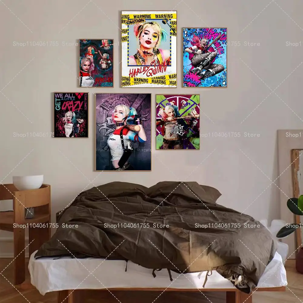 Movie H-Harley Film Q-Quinn Poster Self-adhesive Art Waterproof Paper Sticker Coffee House Bar Room Wall Decor