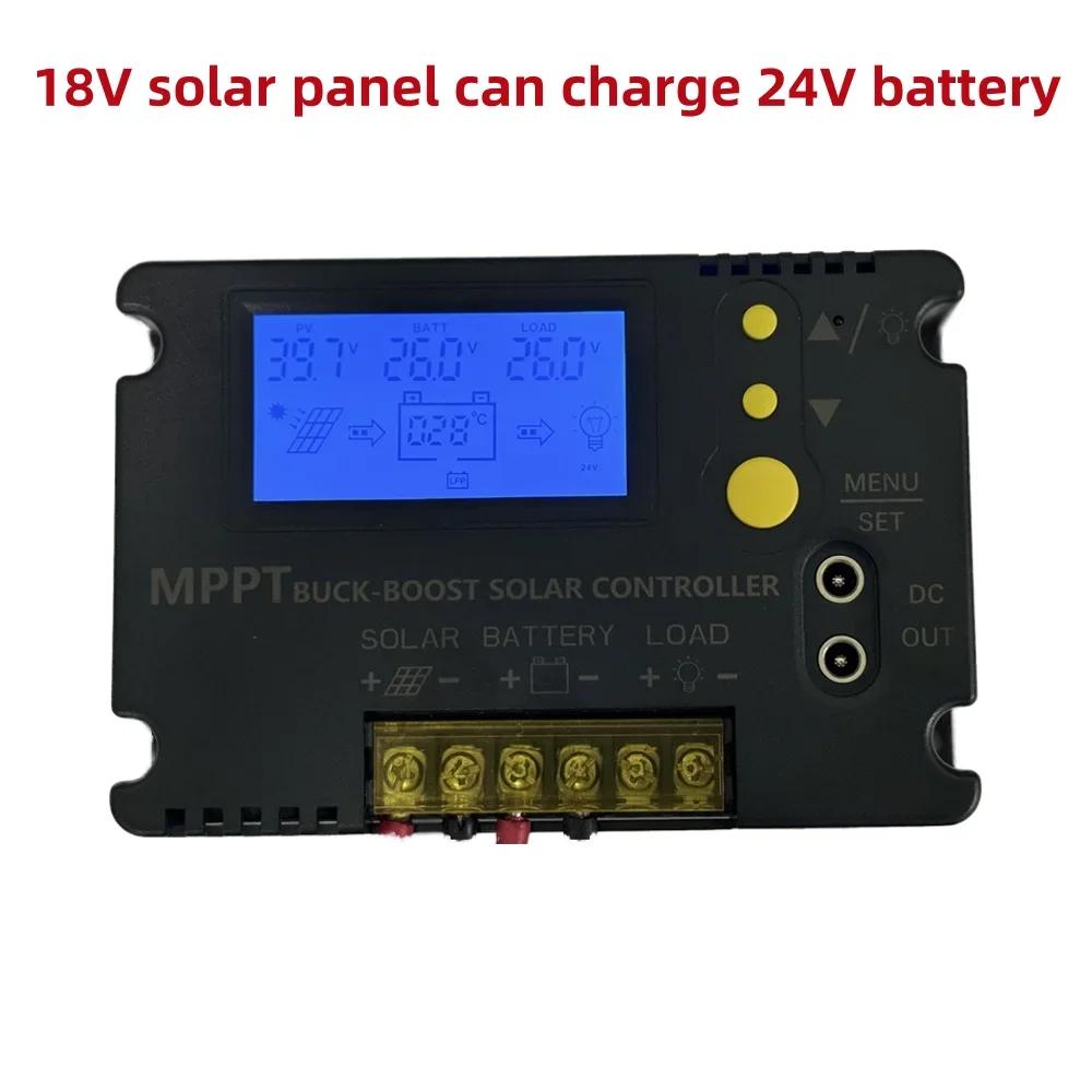 MPPT Boost Buck Solar Charge Controller 10A 12V 24V for 18V Solar Panel Charging 24V Battery System