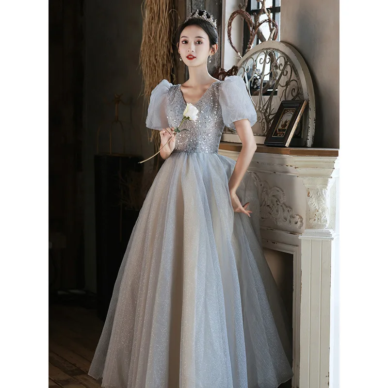 

Silve Fairy Prom Dress Gown Sequin Cheongsam Chinese Bridal Wedding Elegant Qipao Maxi Charming Pleated Bling Vestidos