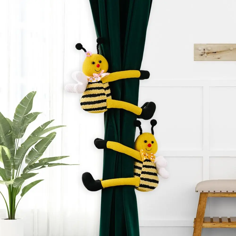 การ์ตูน Bee ผ้าม่าน DIY ถัก Bee ผ้าม่านหัวเข็มขัดคลิปสัตว์ตลกผ้าม่านหน้าต่าง Tiebacks ตกแต่งหน้าต่างบ้าน