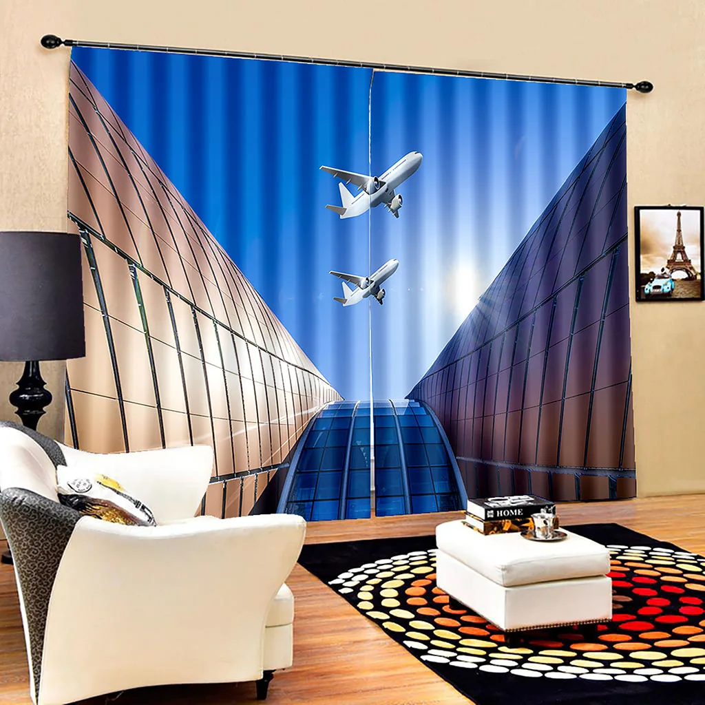 High quality custom 3d curtain fabric blue blackout curtains 3D Window Curtain For Living Room office Bedroom