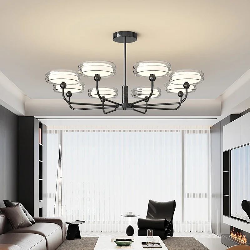 Italian Glass Chandelier Bedroom Living Restaurant Dining table Led Hanging Light Home Lighting Black Minimalist Pendant Lamp