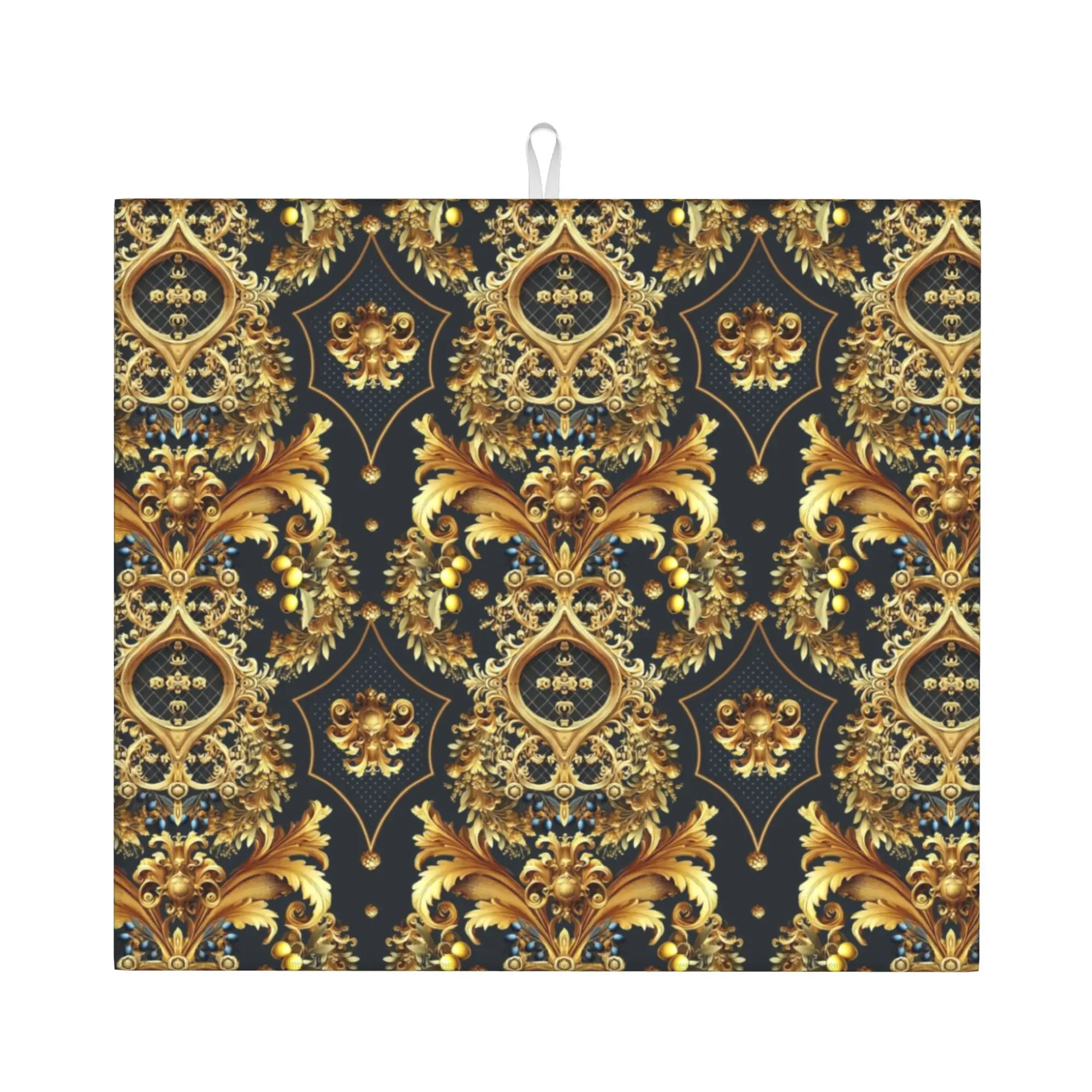 Baroque Black Yellow Non Slip Kitchen Counter Protector Mat Barware Tableware Reusable  Bathroom Drying Mat For Kitchen