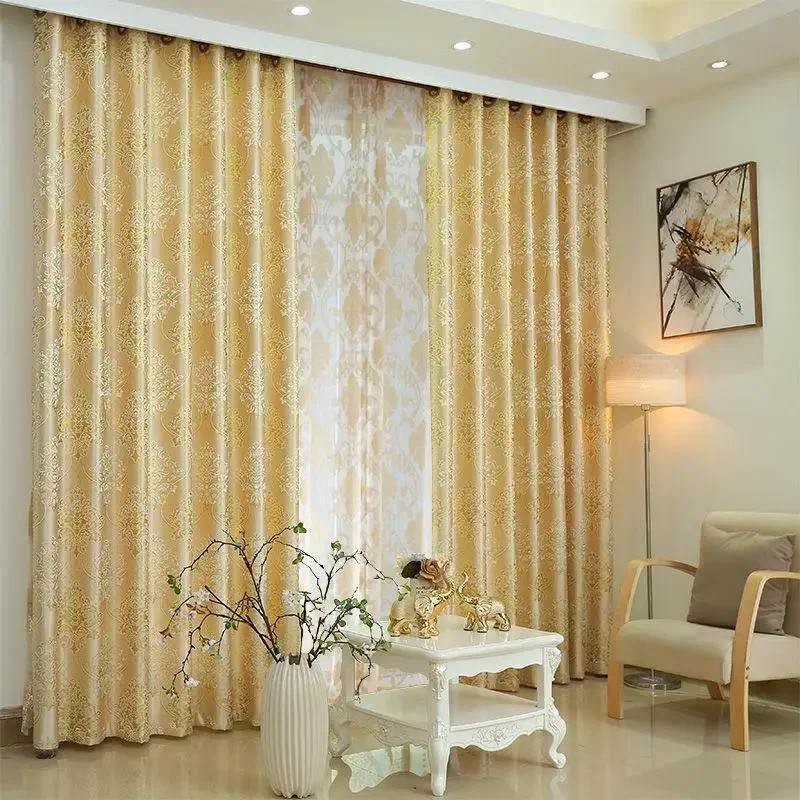 Curtain Thickened Simple European Gold Silk Jacquard Blackout Cloth Bedroom Finished Product Free of Punching