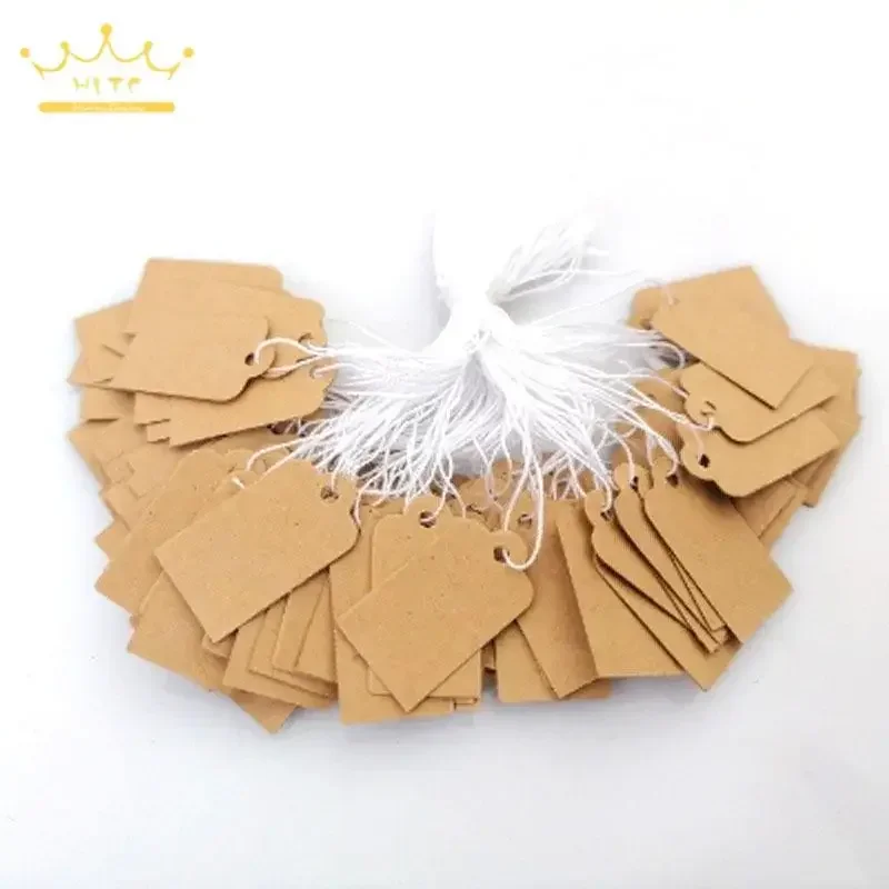 Khaki Paper Price Tag Rectangular Blank String Jewelry Lable White Jewelry Price Display Cards Promotion Label for Sales
