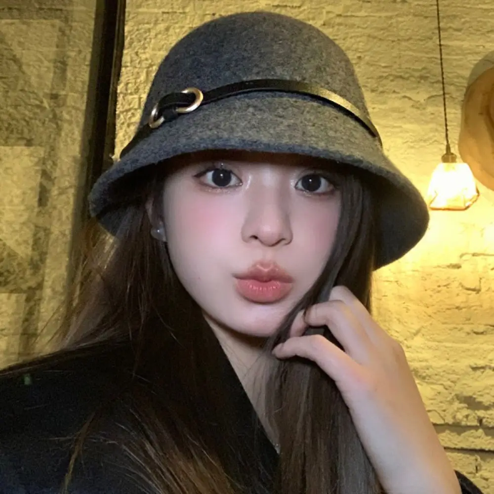 

Casual Woolen Wool Fisherman Hat Elegant Pure Color Women's Formal hat Korean Style British Style Basin Hat Girl