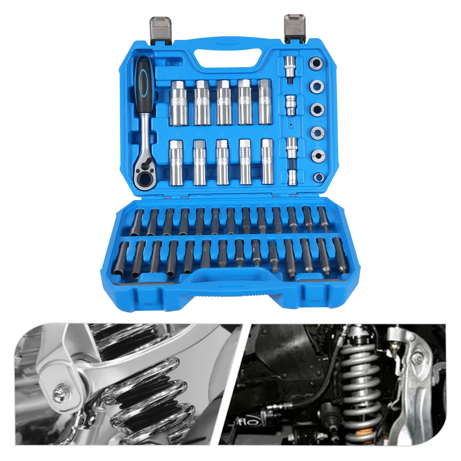 50-Piece Blue Car Shock Absorber Disassembly Tool Kit High Durability for Auto Repair Operations and Motorcycle Repair