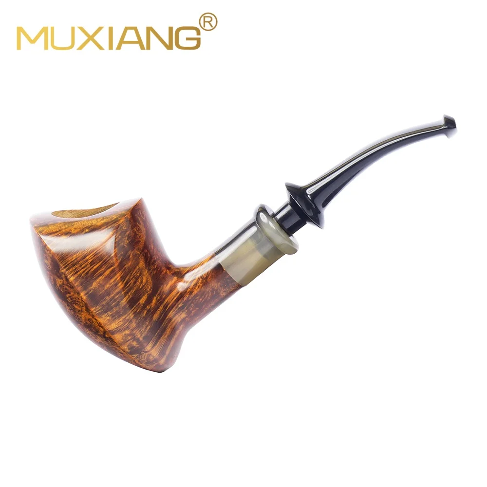 MUXIANG Exquisite Handmade Briar Tobacco Pipe Tomahawk Tulip Shape Vulcanite Mouthpiece Gift For Father