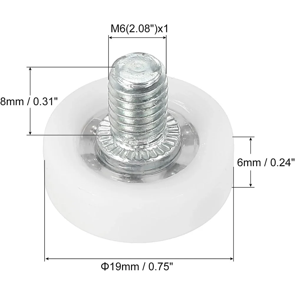 Plastic Drawer Pulley Replacement Wheels  Threaded Rod Size M6x1  Wheel Diameter 19mm  22mm  25mm  26mm  29mm  Pack Of 8