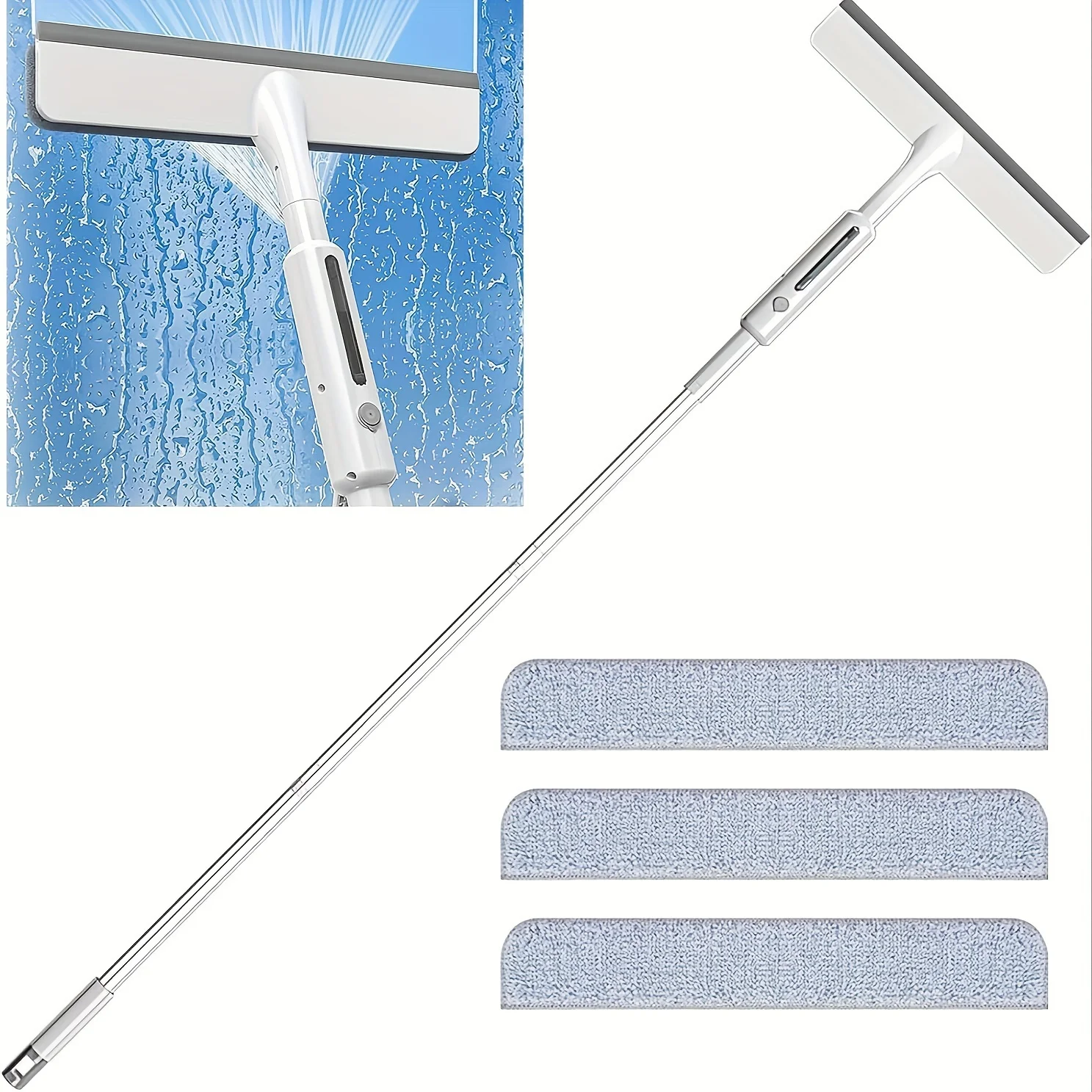 

Squeegee for Window Cleaning with Spray, Window Squeegee with Sprayer Extendable Kit with 3 Replaceable Microfiber Pads