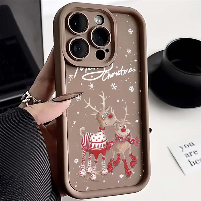 Christmas Reindeer Elk Soft Silicone Phone Case For Samsung Galaxy S24 S23 S22 Ultra S21 S20 FE A06 A16 A54 A55 A53 A52S A35 A34