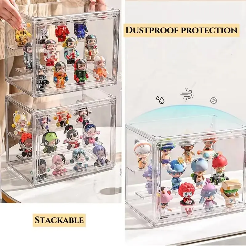 حامل عرض أكريليك منظم صندوق أعمى عالي الوضوح لمقتنيات الرسوم المتحركة شخصيات صغيرة حامل شارة خزانة عرض نموذجية