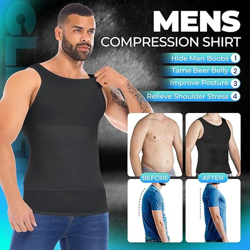 

Men Double Layer Vest Sleveless Body Shaper Slimming Compression Undershirt M-4XL Waist Trainer Top Belly Control Shapewear