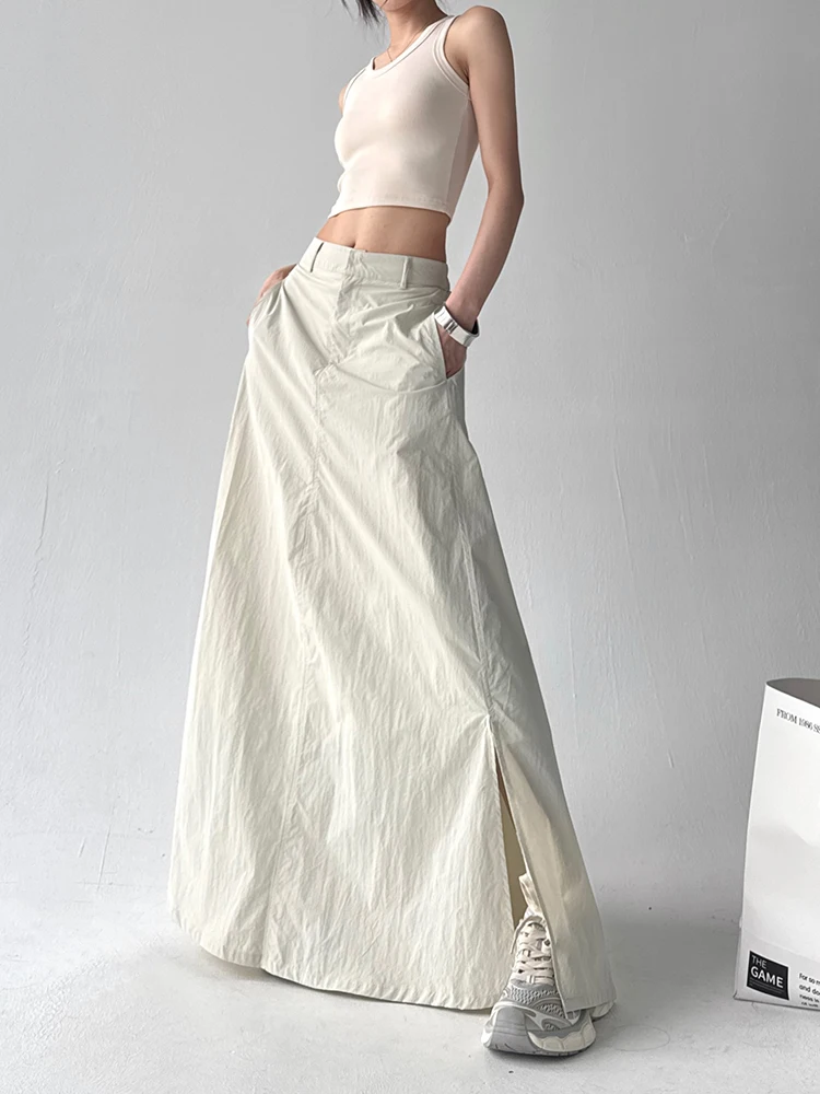 Sommer-Arbeitskleidung, leichter Stoff, asymmetrischer Rock mit hoher Taille, Damen-Sommerrock mit hoher Taille, A-Linie, langer Rock