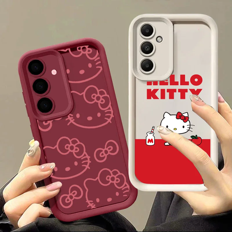 Linda Funda de Teléfono Sanrio Hello Kitty para Samsung Galaxy S25 FE S26 Ultra 5G S24 S23 S22 S21 S20 Plus Ultra, Carcasa de TPU Mate