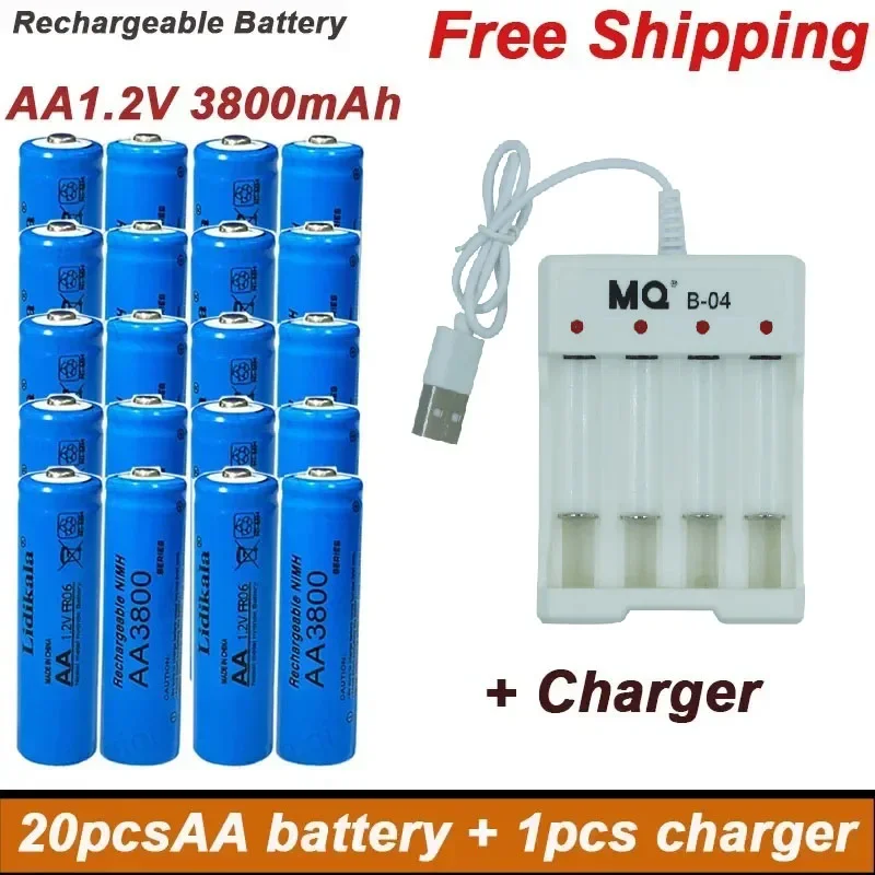 

High Quality 1.2V Rechargeable Battery, AA3800NI-MH Battery+USBcharger, Alkaline Technology, for Remote Control, Toys/computer