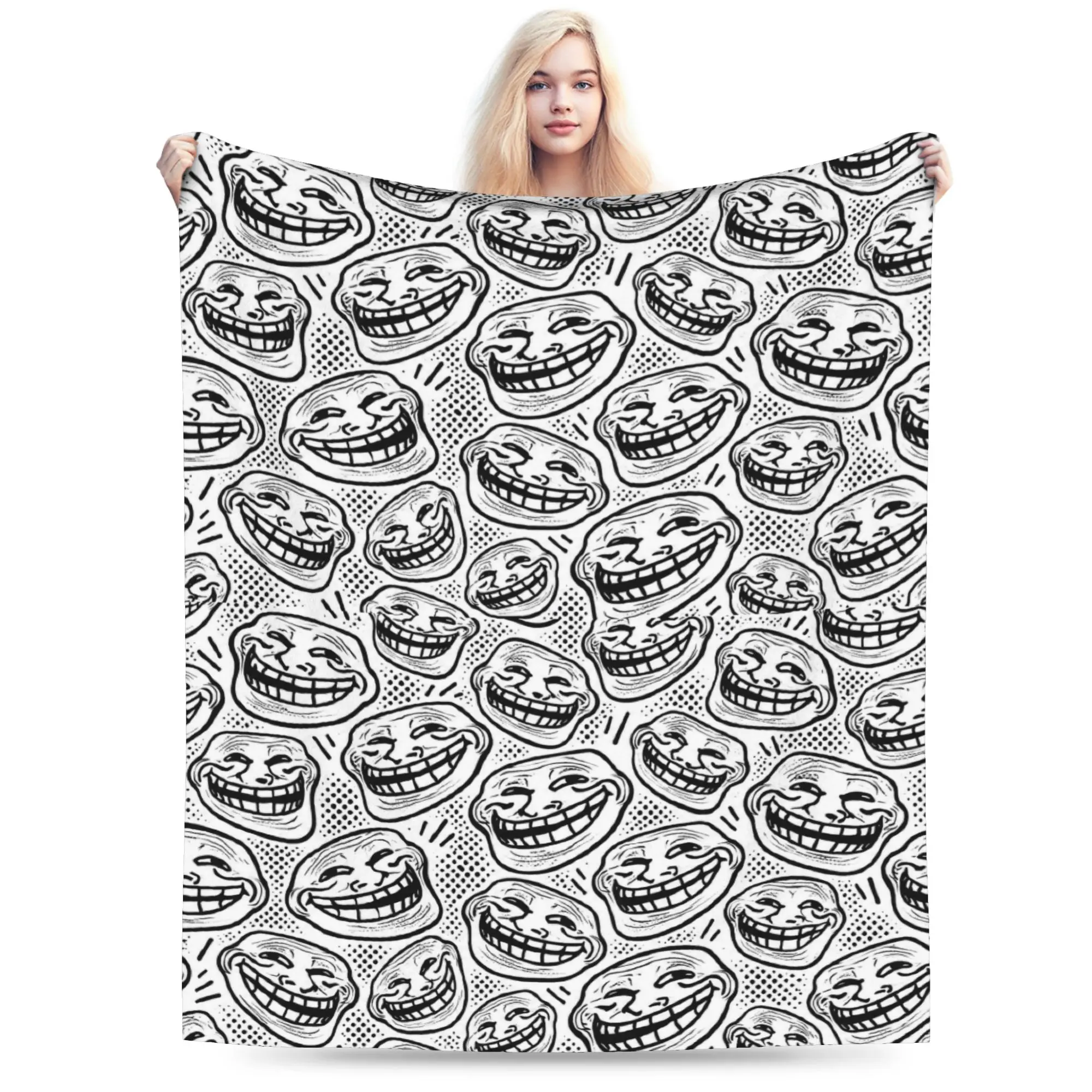 Rage Comic Trollfac Trunk Funny Anime Flannel Blanket  Warm Soft Throw Blanket for Couch Bed Fluffy Bedspread Sofa Bed Cover