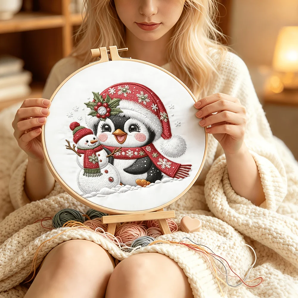 Embroidery Stitch Practice Kit For Adults Beginners Pre‑Printed Cloth Bamboo Hoop Thread Needles Hand‑Stitching Learning Craft