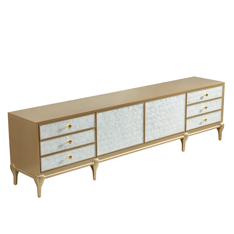 

American neoclassical shell TV cabinet light luxury living room decoration simple European solid wood storage TV coffee table co