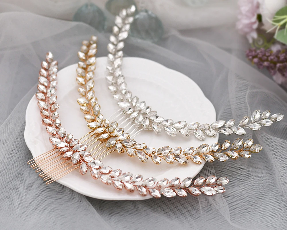 Hair Comb Golden Rose Gold Silver Headpiece Oval Rhinestone Hair Wedding Accessories Guest Wedding Headdress Bridal Headband