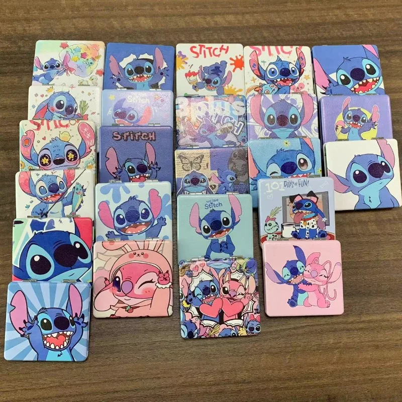 Kawaii MINISO Lilo & Stitch لطيف طباعة المرايا الكرتون غرزة أنيمي للطي مرآة لوضع مساحيق التجميل المحمولة مرآة قابلة للطي هدية عيد