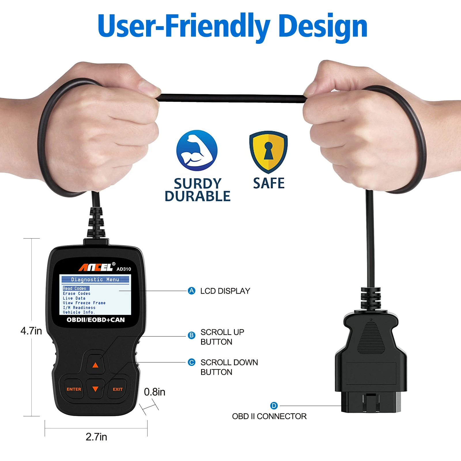 ANCEL-Ferramentas diagnósticas completas do carro OBD2, automotivo, profissional verifica o leitor de código do motor, varredura, auto varredor,