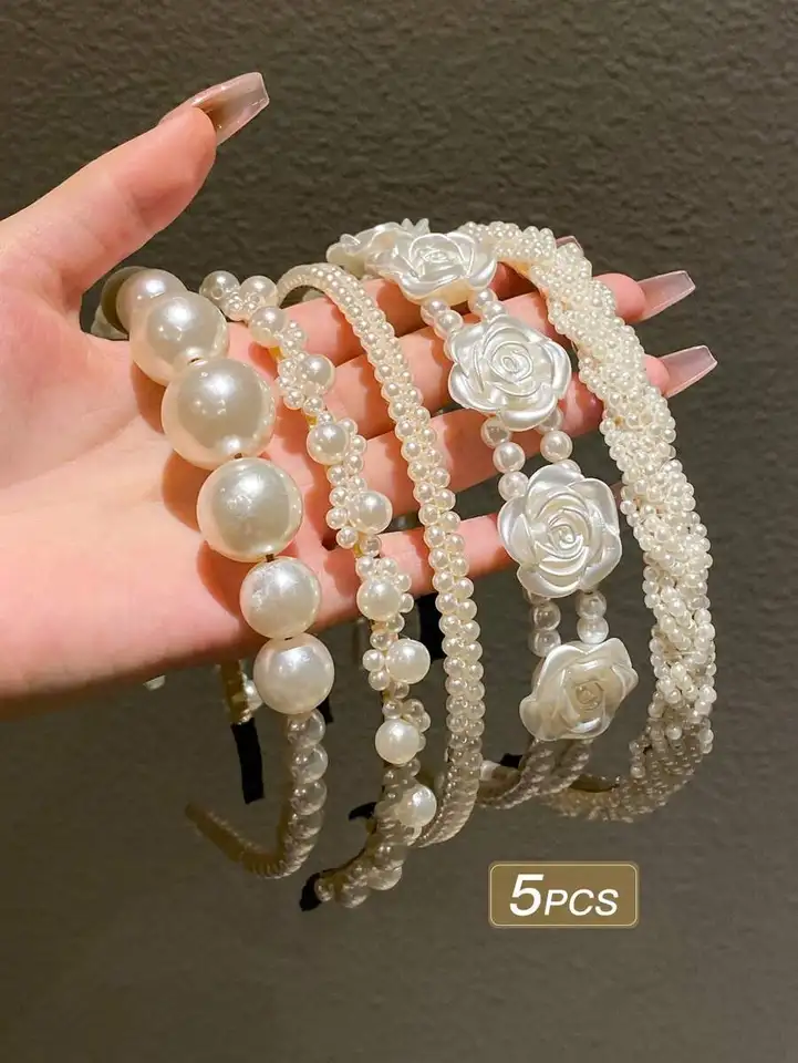 Elegant Women's Faux Pearl Rhinestone Flower Headbands
