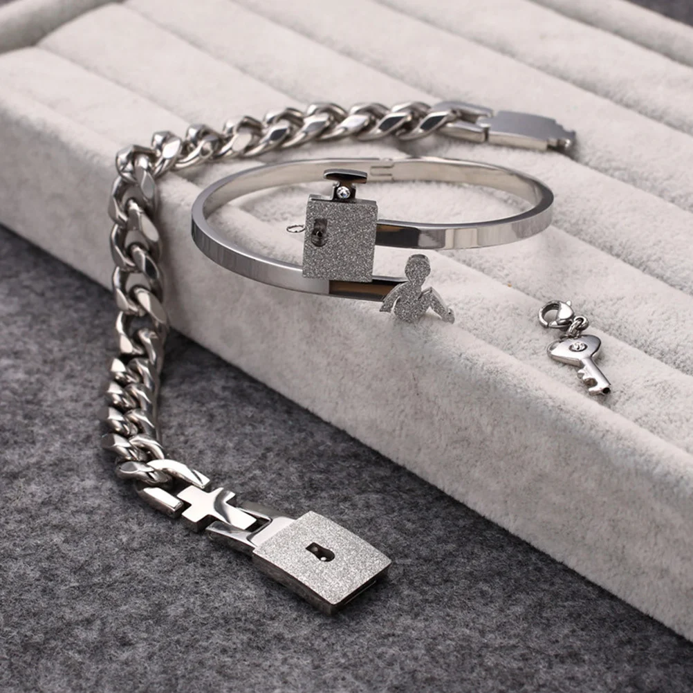 

1Pair Titanium Steel Couple Bracelets Creative Concentric Lock Design for Daily Wear Valentine Birthday Gift Stylish Stainless