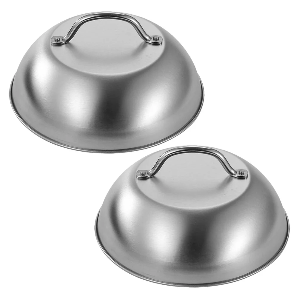 

2 Pcs Pan Lid BBQ Pot Kitchen Barbecue Griddle Accessories Silver Stainless Steel