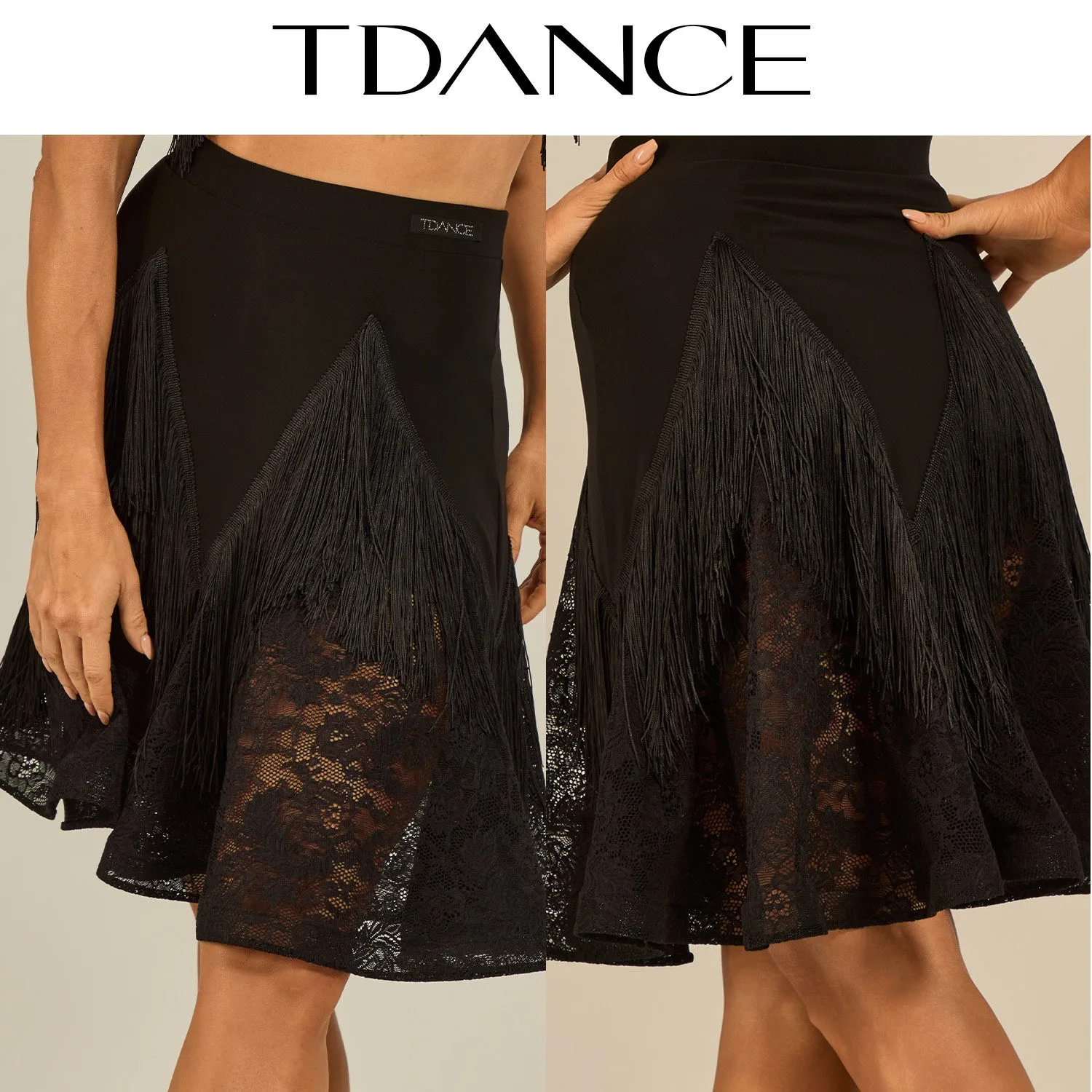 Falda negra con flecos de encaje, ropa de baile latino para adultos, disfraz de actuación para mujer, faldas de baile Chacha Rumba, ropa de baile Sexy SS2640