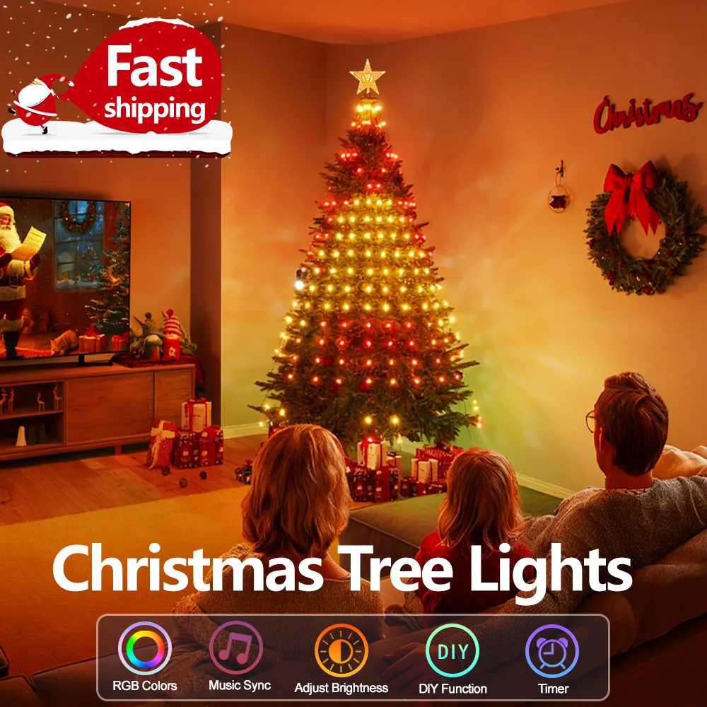 Christmas Tree LED Lights 400LEDs Smart RGB LED String Lights Holiday Decoration for Indoor Outdoor Tree APP/Remote Control