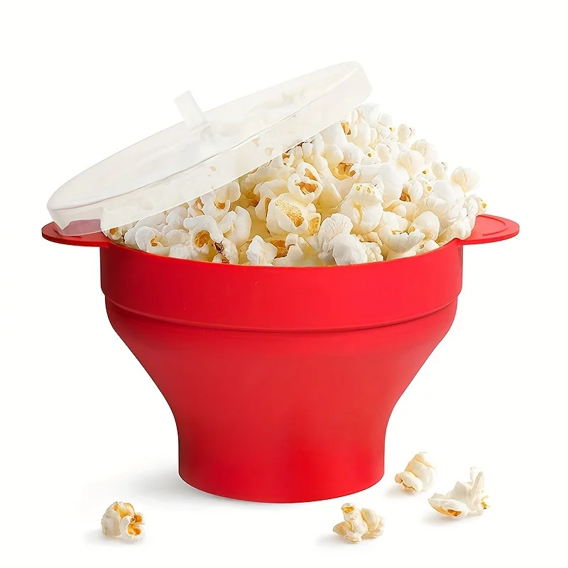 Creative Silicone Popcorn Bowl, High Temperature Resistant, Microwave Special, Handle With Lid, Foldable Popcorn Bucket