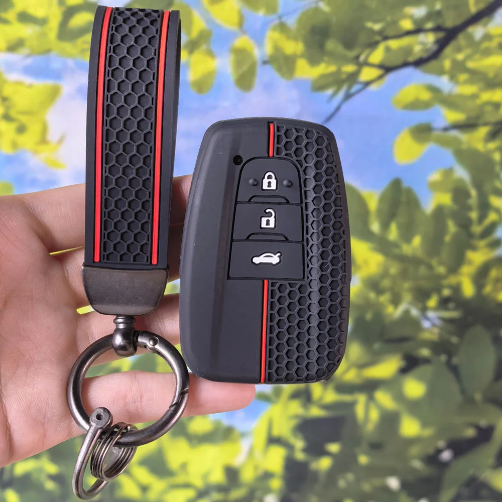 Anti-slip Honeycomb Silicone Remote Key Case With Keychain For Toyota C-HR Camry Prius Prado Corolla Yaris RAV4 Highlander