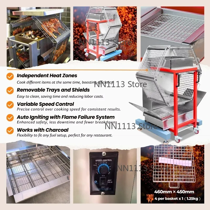 Industrial Rotating Rotisserie Chicken to the Firewood Grill Speed Control Charcoal Outdoor Automatic Grilling Machine