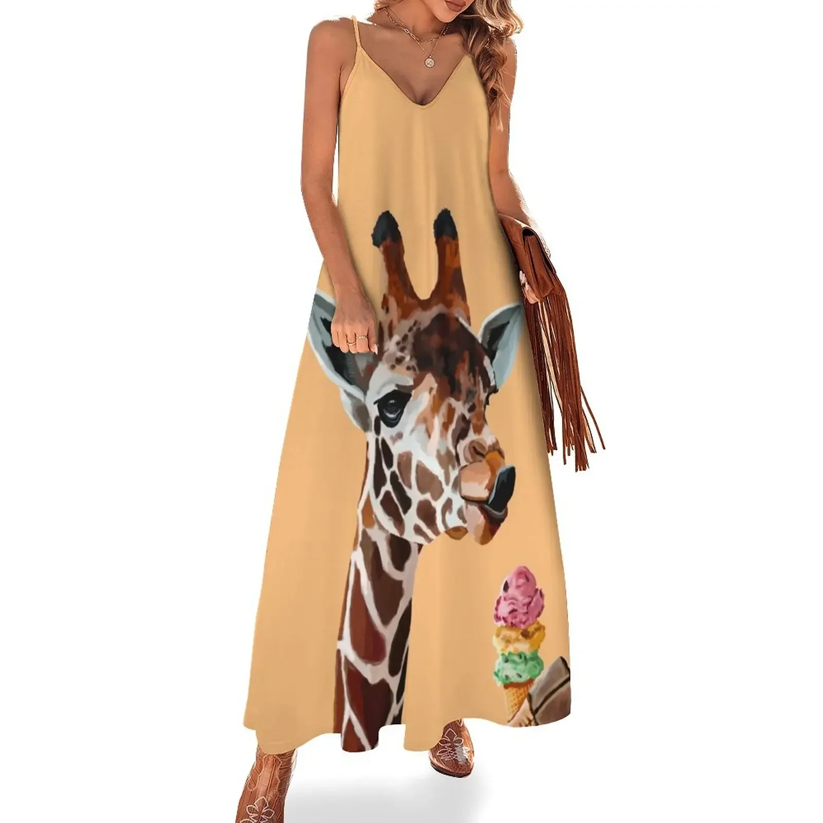 

Giraffe with a cute tong and ice cream Sleeveless Dress Elegant gowns clothing women summer 2025 Women's skirt