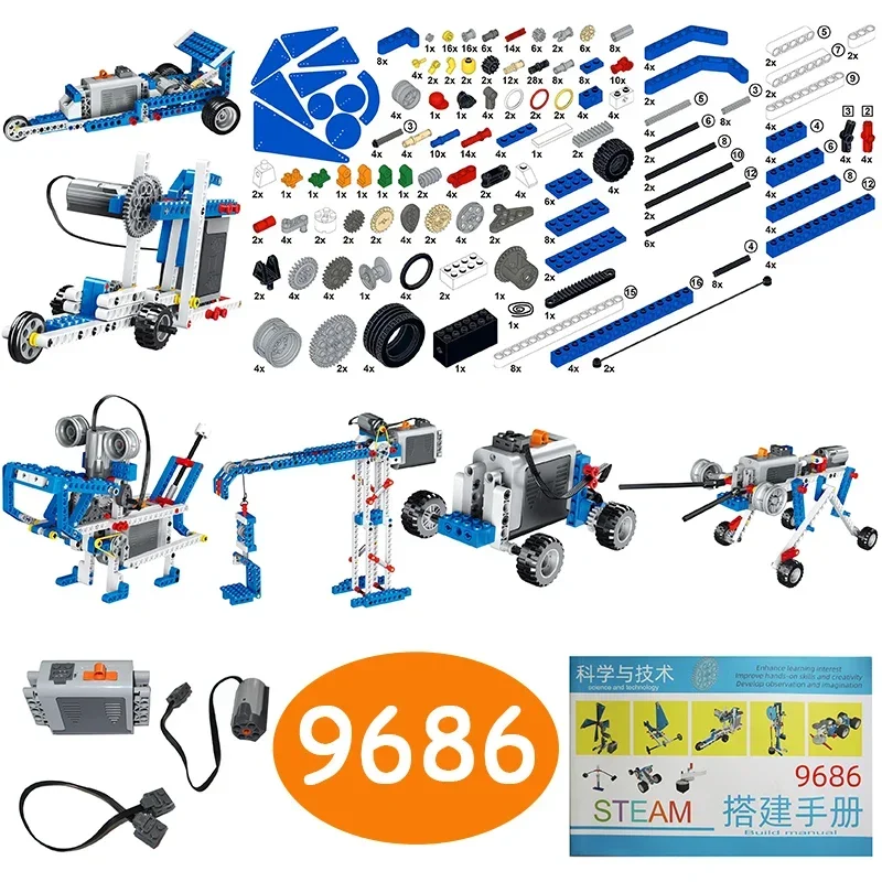 Piezas técnicas de ladrillo MOC 9686, herramientas de enseñanza de punción eléctrica de bloques de construcción de aprendizaje para estudiantes de escuela educativa multitecnología