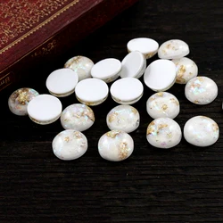 New Fashion 40pcs 8mm 10mm 12mm White Colors Built-in metal foil Flat back Resin Cabochons Cameo