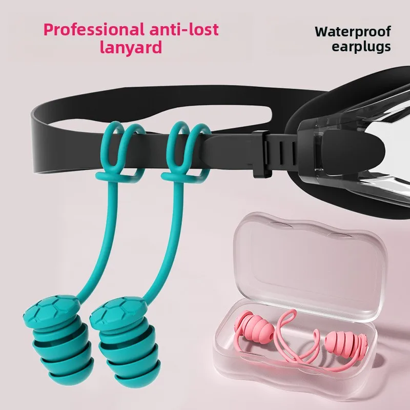 3 Layer Silicone Swimming Earplugs Anti Loss Rope Waterproof Noise Reducing for Sleep Shower Study Reusable Set