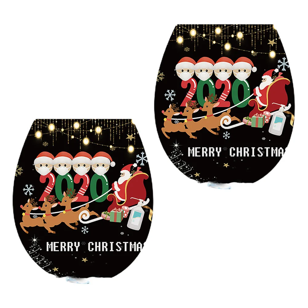 

2Pcs Christmas Toilet Stickers Xmas PVC Wall Decals Lovely Pattern No Residue Decor Christmas Toilet Sticker Wall Stickers