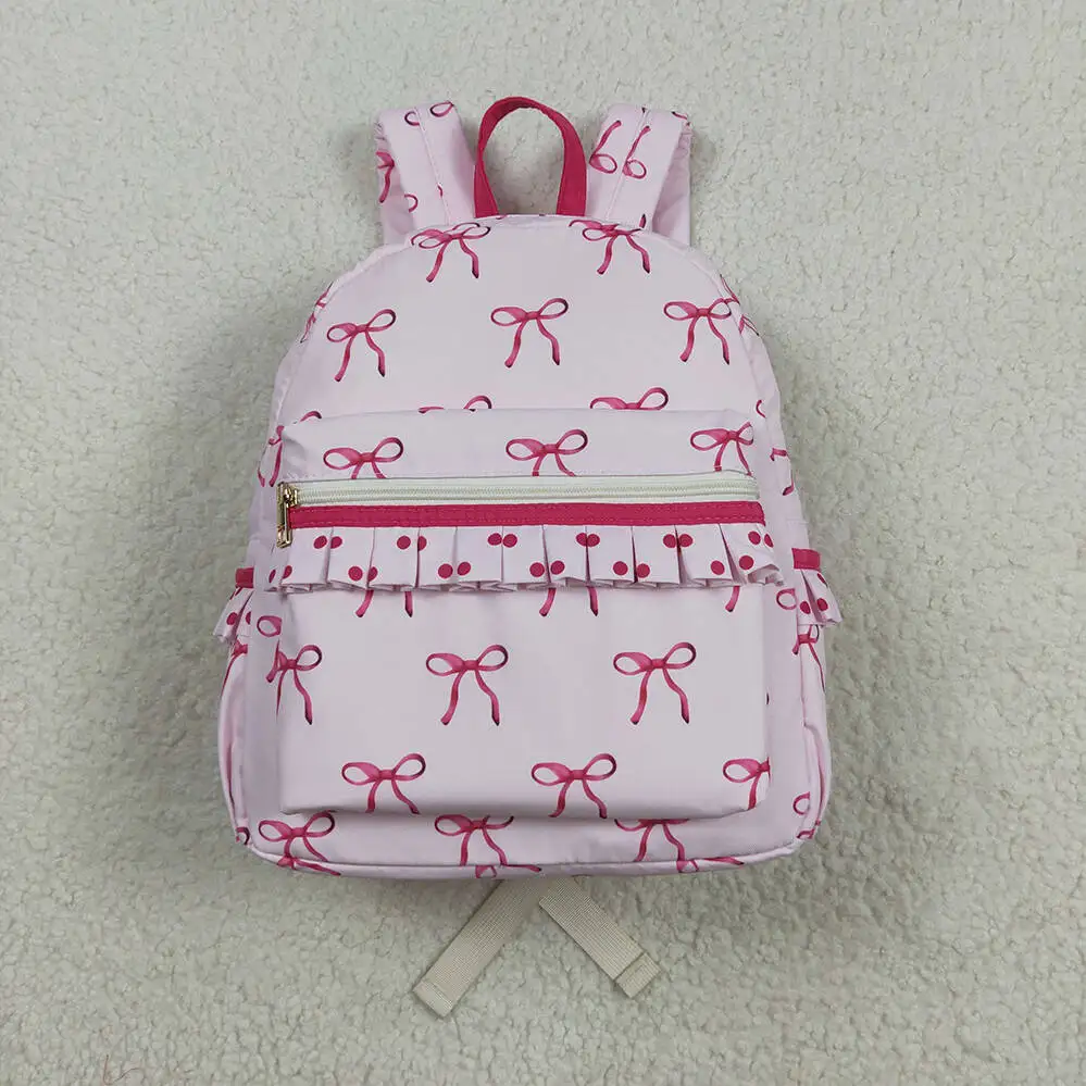 

Kids Girls Pink Bow Polka Dots Ruffle Backpack Cute Children's School Bag with Adjustable Straps for Girls 10*13.9*4 inches