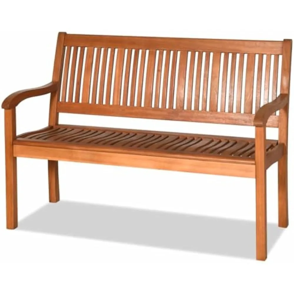 

Wooden Bench Outdoor, Teak Bench with Curved Armrest & Backrest for Garden, Park & Porch, 25" D x 50" W x 36" H