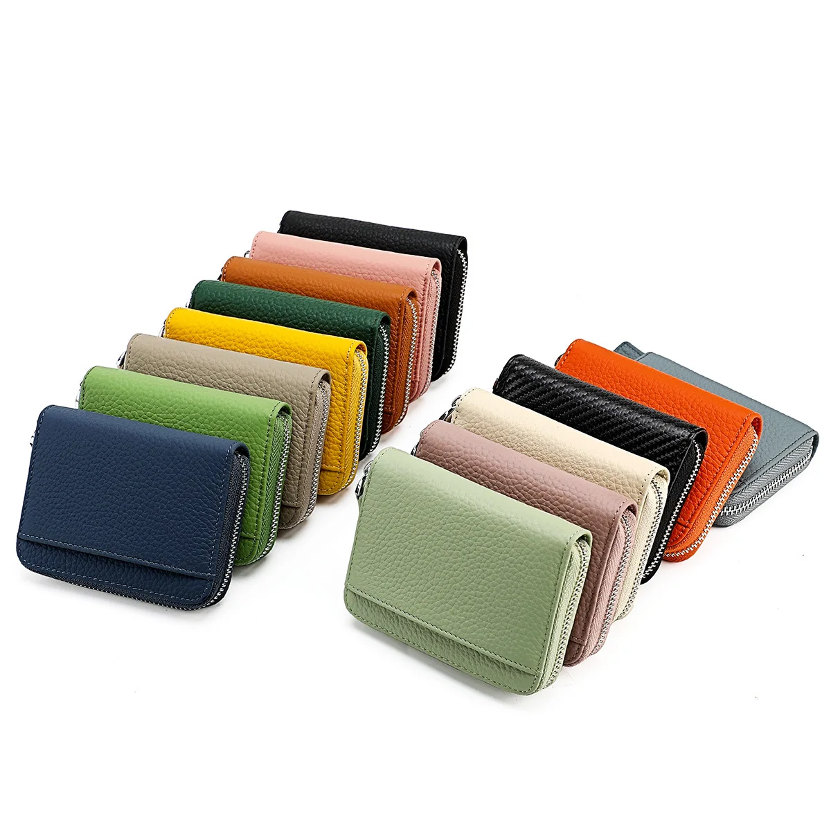 2024 RFID Genuine Leather Card Wallet Men Women Purse with Coin Pocket Zipper Credit Card Holder Small Japan Style Green Wallets